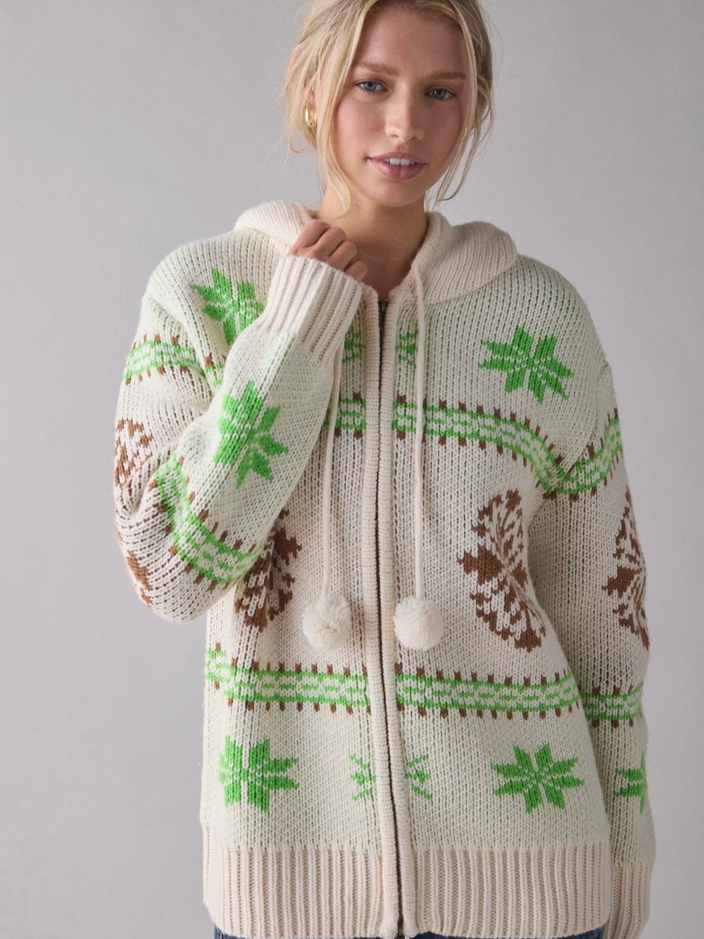 BDG Madison Fair Isle Oversized Full-Zip Hoodie Sweater